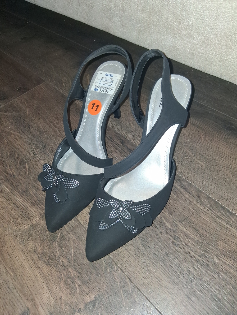 Impo Black Pointed Slingback Elegant Heels Crystal Bow Detail Party Formal Dance